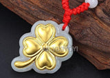 A Jadeite Jade + 18K Solid Chinese Heart Leaf Flower Lucky Pendant + Necklace