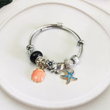 Sea Shell Starfish Ocean Model Charm Bracelet Women Girl Stainless Steel Bangle