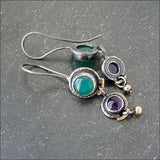 925 Silver Green Purple Amethyst Dangle Earrings