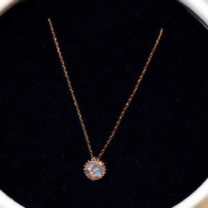 14K Rose Necklace with Zircon Gemstone Pendant for Women