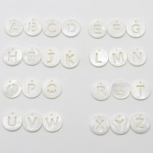 Freshwater Shell Mother Of Pearl Disc Letter Charms Pendant