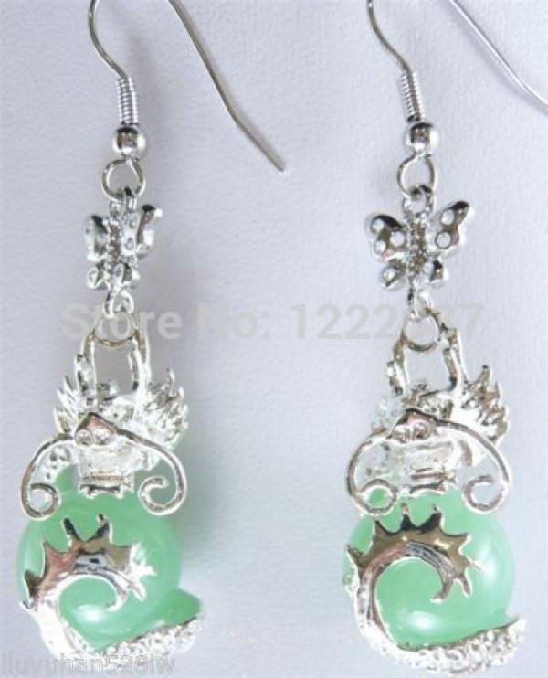 Tibetan Green Jade Dragon Earring