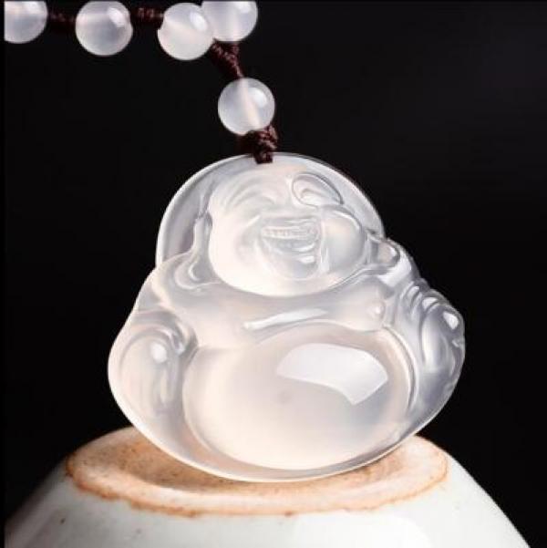 Natural Agate Chalcedony Class A Happy Pendant Necklace
