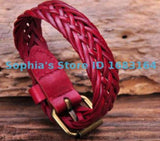 G122 Red Classic Braided Leather Bracelet Men