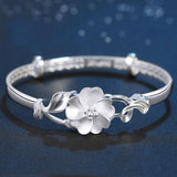 European Flower Gift 925 Silver Cuff Bangle