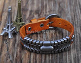 Orange Leather Bracelet Wristband with Studs Men's