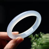 Chinese Natural Chalcedony Hand Carved Wide Strip Jade Bracelet