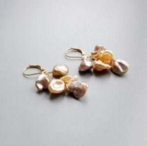 Purple Pink Baroque Keshi Pearl Earrings 925 Sterling Silver Hook