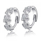 Silver Crystal Flower Stud Earrings for Women