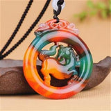 Natural Multicolour Jade Pendant Horse Statue Hand Carving Jewelry