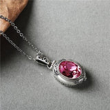 925 Silver Pendant with Green and Pink Crystal Inlay