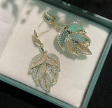 Sterling Silver Leaf Zircon Crystal Earrings DIY Accessories