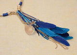 Leather feather ethnic long necklace/collier ethnique/gros collier femme