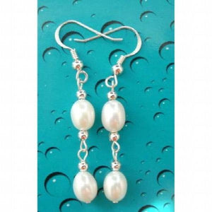 Double Freshwater Pearl Dangle Earring 925 Silver Hooks