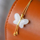 Chinese Style Hetian Jade Butterfly Tassel Pendant Necklace