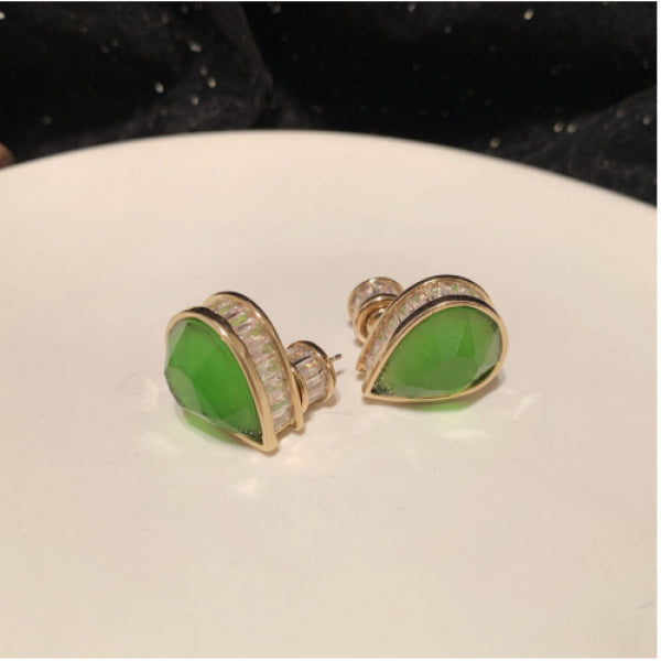 Drop-shaped Cubic Zirconia Women's Earrings with Pink Gemstone Inlay
