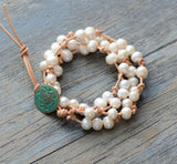 Freshwater Pearl Leather Wrap Bracelet Natural Pearls Boho Wedding Gift