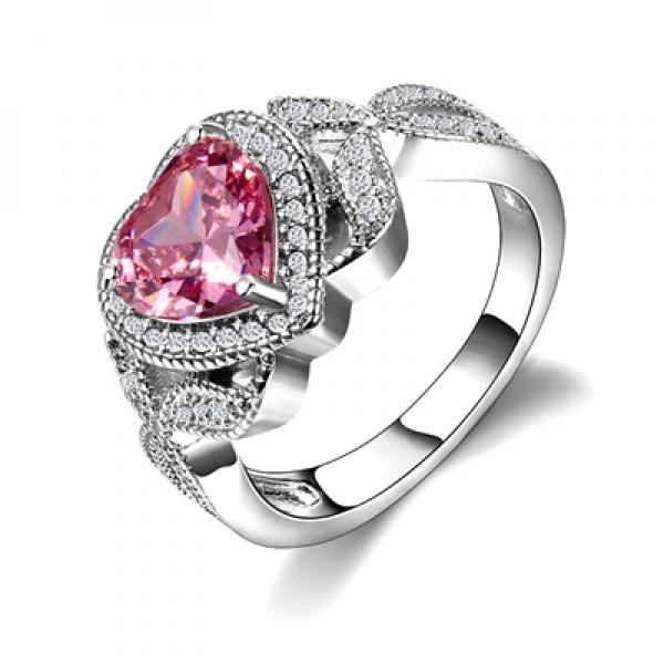 Heart Pink Cubic Zircon Multicolor Ring Women's Jewelry