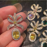 S925 Bow Knot Zircon Stud Earrings
