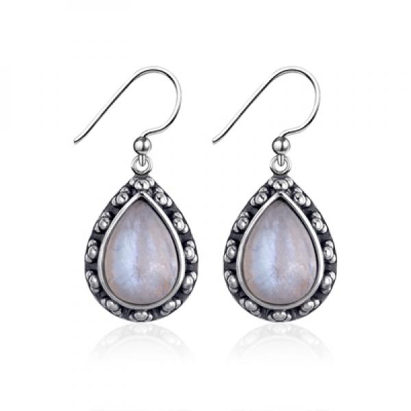 925 Silver Moonstone Drop Earrings for Women Vintage Jewelry