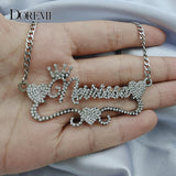 DOREMI Name Necklace Zircon Crystal Bling Pendant Stainless Steel Nameplate