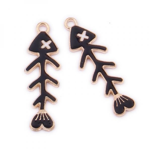 80pcs Fish Bone Shape Enamel Oil Drop Pendant Charms DIY Jewelry Findings