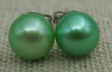 8mm AA Light Green Pearl Earrings 925 Sterling Silver Stud Fine Jewelry