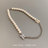 Silver 925 Shell Pearl Cream Necklace 925 Sterling Silver Chain