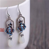 Hetian Magnolia Enamel Porcelain Earrings Bohemian Charm Silver Jewelry