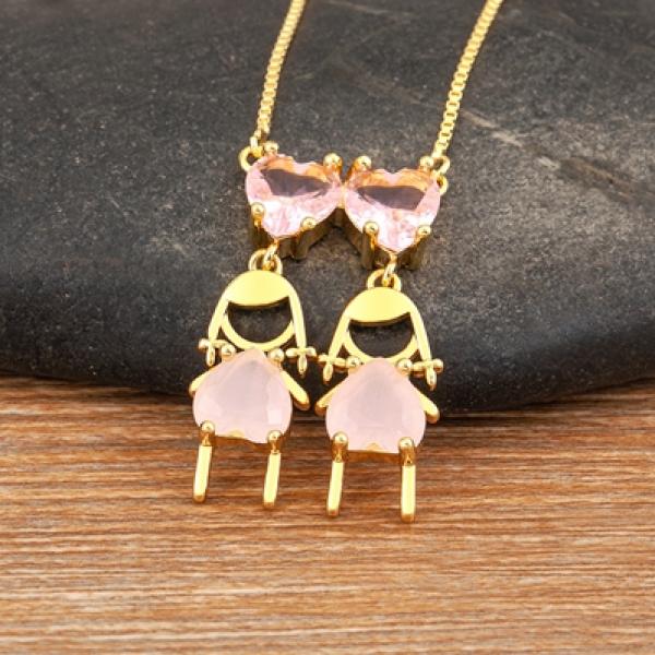 Nidin Hot Plated Pendant Necklace CZ Friendship Link Chain