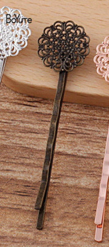 BoYuTe 15MM Filigree Flower Hair Barrette Supply Retro DIY Hair Accessories
