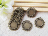 100pcs Flower Border Round Base Setting Tray Bezel Pendant Charm