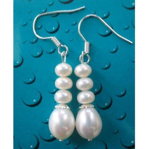9mm Freshwater Pearl Dangle Drop Earrings S925 Silver Hook