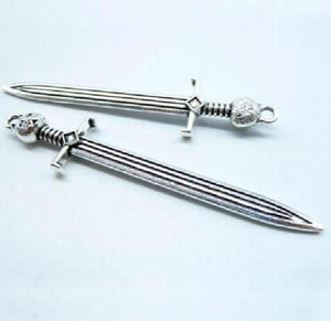 Vintage Cat Head Sword Charm Pendant Steampunk Jewelry Making Findings 65*14mm