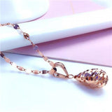 18K Purple Water Drop Necklace 14K Rose