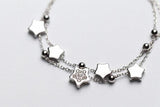 925 Sterling Silver Multi-rows Beads & Star Tassel Chain Bracelet