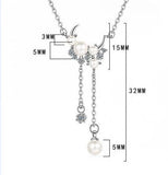 925 Silver Pearl Tassels Moon Pendant Necklace for Women
