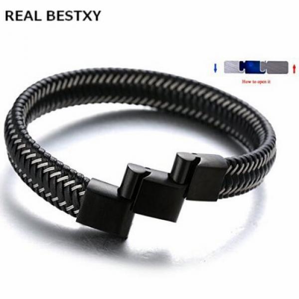 Men Leather Bracelet Stainless Steel Magnetic Clasp Punk Jewelry