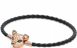 925 Silver Leather Bracelet Shell Princess Leopard DIY Charm Jewelry