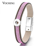 Vocheng Leather Bracelet Colorful Crystal Snap Jewelry