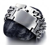 Stainless Steel Mens Double Chain ID Link Bracelet 8.66''