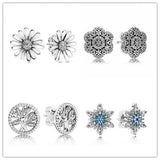 925 Silver Snowflake Crystal Stud Earrings Wedding Party Jewelry