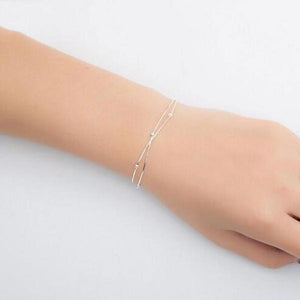 925 Sterling Silver Double Round Beads Bracelet Snake Bone Chain