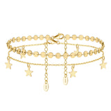 925 Silver Round Plate Anklet&Stars Chain Anklet