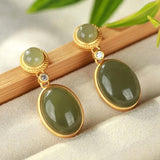 Silver Inlaid Hetian Chalcedony Earrings Chinese Retro Charm Women's Jewelry