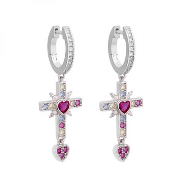925 Sterling Silver Cross Dangle Earrings Crystal Heart Arete Jewelry Gift