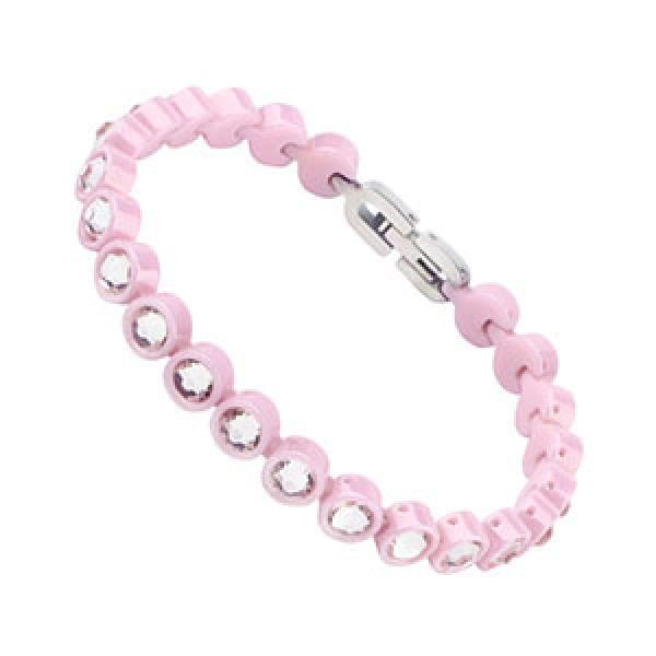 Stainless Steel Pink Ceramic CZ Charm Bracelet Jewelry for Women