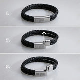 PolishedPlus Engraved Steel Leather Bracelet for Dad