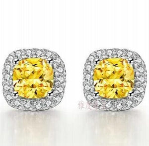 Princess Synthetic Stone Earrings for Women Wedding Engagement Solid Silver