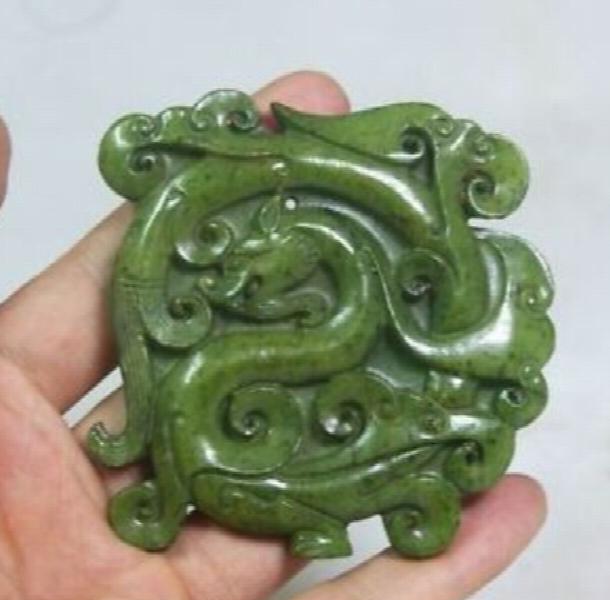 Chinese Green Jade Carved Dragon Pendant AAA